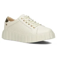 Sneakersy damskie - Buty damskie sneakersy skórzane na platformie beżowe Filippo DP4535/24-36 - miniaturka - grafika 1