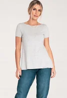 Bluzki damskie - Bluzka z falbanką - Asymetryczna bluzka - M1051 Jasny Szary rozmiar M - miniaturka - grafika 1