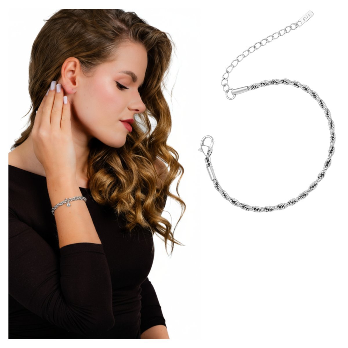 Bransoletka Srebrna Damska ze Stali Chirurgicznej 316L na Rękę Regulowana