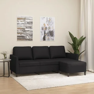 vidaXL 3-osobowa sofa z podnóżkiem, czarna, 180 cm, sztuczna skóra - Sofy i kanapy - miniaturka - grafika 1