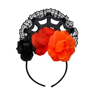 Opaska Z Kwiatami Czerwonymi Z Pajęczyną Halloween - Balony i akcesoria - miniaturka - grafika 1