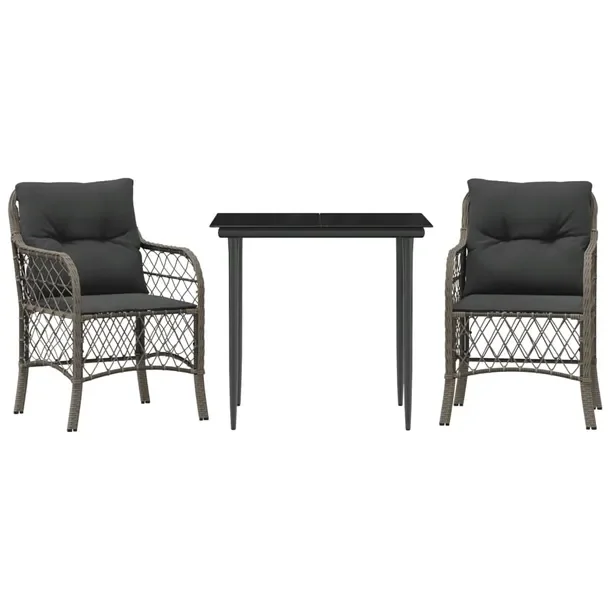 Zestaw bistro rattanowy 3-elementowy, czarno-szary, PE/ stal, 80x80x74 cm