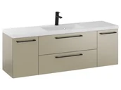 Szafki łazienkowe - Szafka Wisząca Z Umywalką RON 140 cm D - Cappuccino Mat - Uchwyty Czarne Matowe - miniaturka - grafika 1