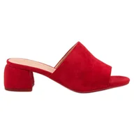 Klapki i japonki damskie - Zamszowe Klapki Na Słupku VINCEZA czerwone - ButyModne - miniaturka - grafika 1