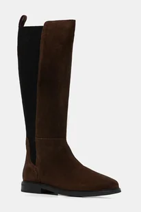 Tommy Hilfiger kozaki zamszowe FLAG SUEDE LONG BOOT damskie kolor brązowy na płaskim obcasie FW0FW08779 - Kozaki damskie - miniaturka - grafika 1