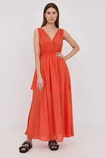 Sukienki - Marella Marella sukienka bawełniana kolor pomarańczowy maxi rozkloszowana - grafika 1