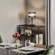 Lampy stojące - Lampa stołowa Helen, tekstylny klosz czarno-złota - miniaturka - grafika 1