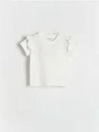 Bluzki dla niemowląt - Reserved - Bawełniany t-shirt z falbankami - złamana biel - miniaturka - grafika 1