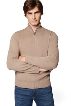 Sweter Męski Bawełniany Beżowy Rozpinany pod Szyją Próchnik PM10 XL