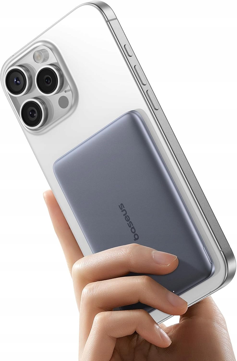 Powerbank Baseus PicoGo AM41 5000mAh 20W ultra-cienki, kompatybilny z MagSafe z czarnym kablem Baseus Simple USB-C 60W 30cm - szary