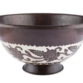 Umywalki - Miedziana umywalka nablatowa z Meksyku Marietta – Okrągła umywalka łazienkowa z ręcznie kutej miedzi 43x20 cm Unikatowa miedziana umywalka - miniaturka - grafika 1