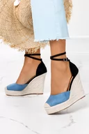 Sandały damskie - Niebieskie sandały espadryle na koturnie Casu N19-513 - miniaturka - grafika 1