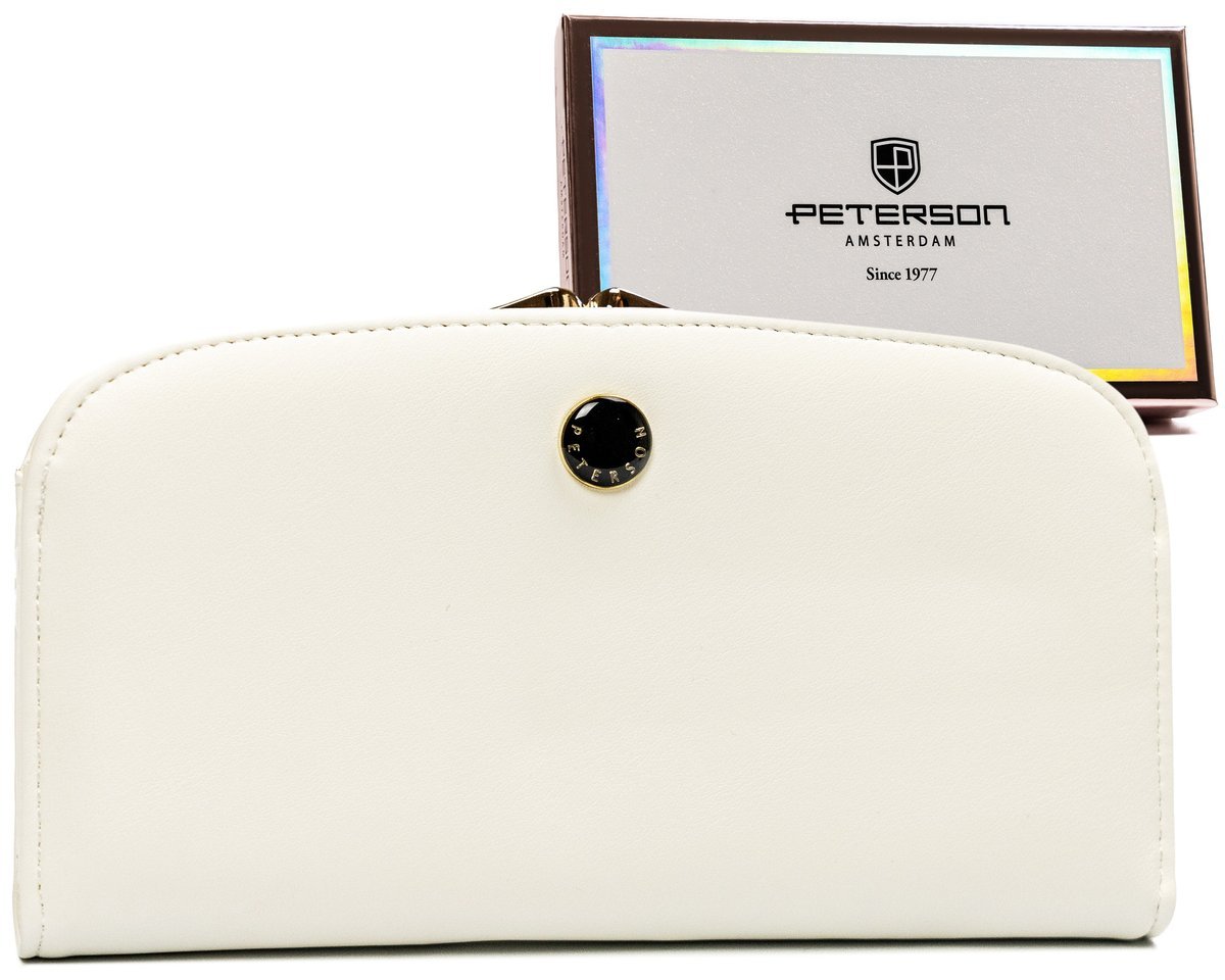 Portfel damski eko Peterson na karty elegancka duża portmonetka na bigiel, biały