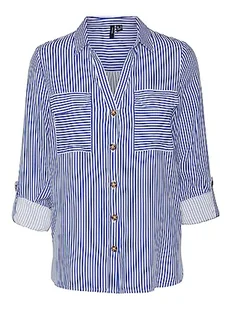 VERO MODA Damska bluzka Vmbumpy L/S New WVN Ga Noos, Beaucoup Blue/Stripes: śnieżnobiałe, S - Bluzki damskie - miniaturka - grafika 1