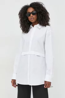 Koszule damskie - Karl Lagerfeld koszula bawełniana Karl Lagerfeld x Cara Delevingne damska kolor biały relaxed z kołnierzykiem klasycznym - grafika 1