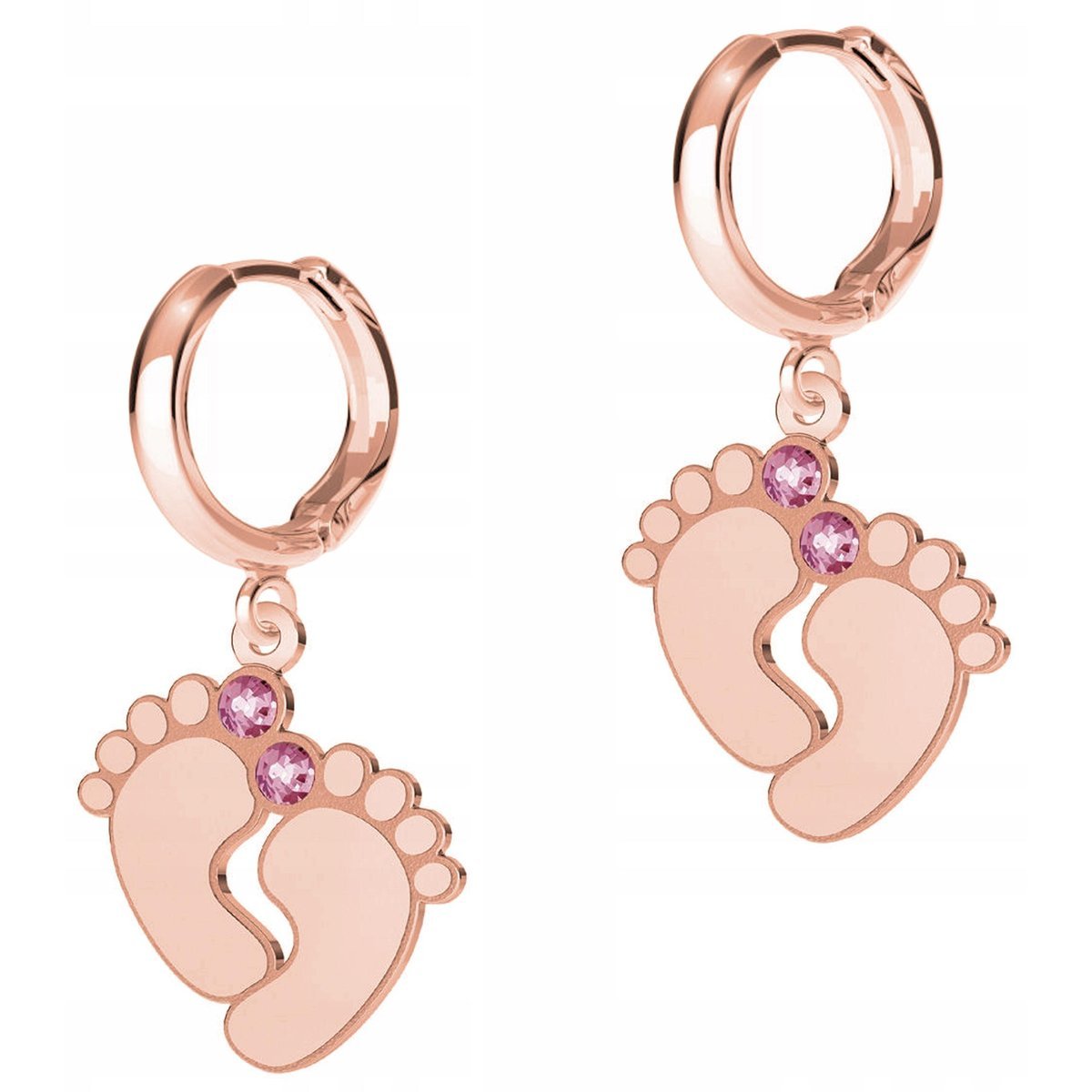 Kolczyki Pozłacane Stopy Stópki Dziecięce Czerwona Cyrkonia SREBRO 925