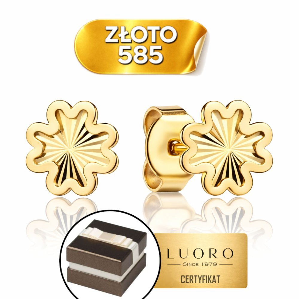 KOLCZYKI ZŁOTE DIAMENTOWANE 585 14K KONICZYNKI 7 MM SZTYFT ELEGANCKIE