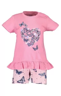 Komplet dziewczęcy różowy w motylki koszulka i spodenki - Dresy i komplety dla dziewczynek - miniaturka - grafika 1