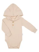 Body dla niemowląt - Chłopięce body na długi rękaw z kapturem beżowe Nicol,r.74 - miniaturka - grafika 1