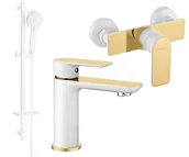 Zestawy baterii łazienkowych - Mexen Alfa DQ40 zestaw prysznicowy, biały/złoty - 745704DQ40-25 - miniaturka - grafika 1