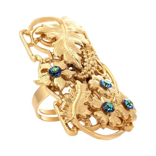 COLIBRA Pozłacany Pierścionek z motywem kwiatów i liści, z kryształkami w odcieniach niebieskiego Preciosa (R24/JES/09/1AU)