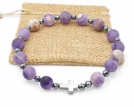 Bransoletki - Bransoletka różaniec na rękę ametyst Chevron matowy na prezent - miniaturka - grafika 1