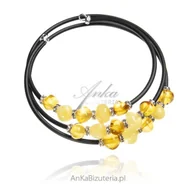 Bransoletki - ankabizuteria.pl Bransoletka z żółtym bursztynem i cyrkoniamii na c - miniaturka - grafika 1