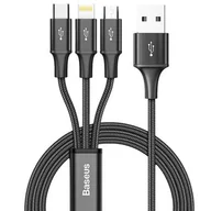 Kable USB - Baseus Kabel Rapid 3w1 USB do microUSB Lightning iPhone USB-C Type C 3.5A Czarny CAJS000001 - miniaturka - grafika 1