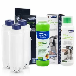 Zestaw Do Delonghi, Filtr DLSC002 3szt, Płyn SER3013 250 ml, Aqualogis Verde 250 ml - Akcesoria i części do ekspresów do kawy - miniaturka - grafika 1