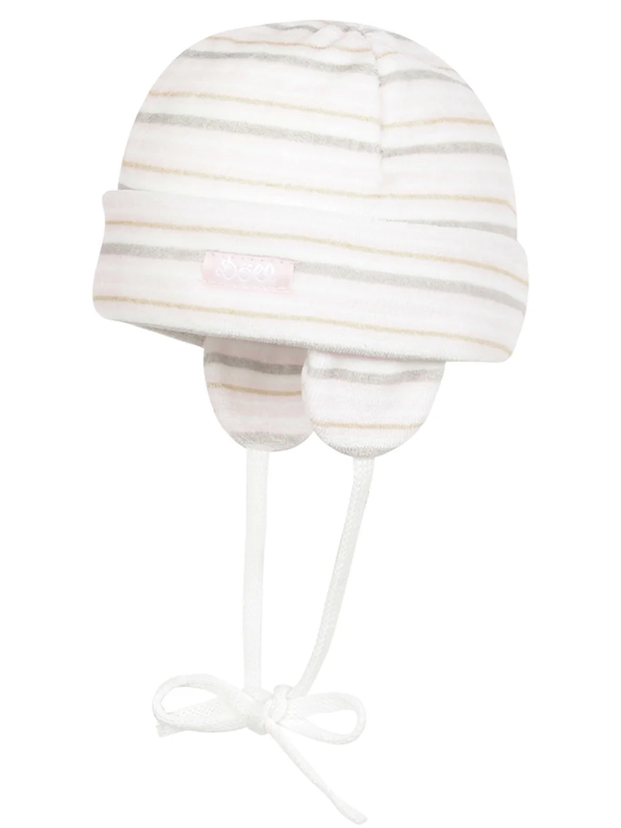 Dziewczęca czapka wiązana biała w paski Doll r.39