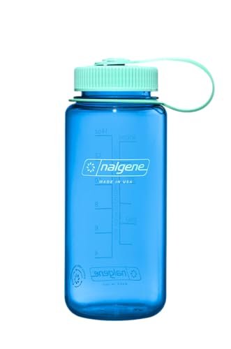 Nalgene Lekka butelka na wodę, z tritanu, bez BPA, nietłukąca się, na wędrówki z plecakiem, na siłownię, 470 ml, szeroki otwór, chabrowy niebieski