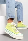 Trampki damskie - Jasnozielone Trampki na Platformie z Przeszyciami i Grubymi Sznurówkami Spikia - Renee - miniaturka - grafika 1