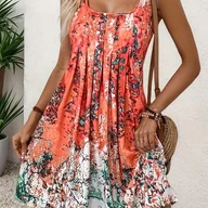 Sukienki - TEMU Damska sukienka casualowa z tropikalnym kwiatowym nadrukiem, kwadratowym dekoltem - lekka sukienka plażowa na każdą porę roku z żywym kolorowym - miniaturka - grafika 1