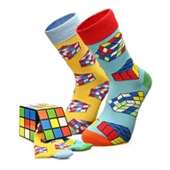 Skarpetki męskie - CREA SOCKS, kolorowe skapetki, 2 pary, KOSTKA RUBIKA, w pudełku prezentowym, 41/46 - miniaturka - grafika 1
