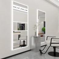Meble fryzjerskie - Konsola konsoleta fryzjerska barberska lustro fryzjerskie LED rama aluminiowa 200x80 PRO - miniaturka - grafika 1