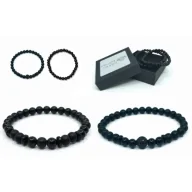 Bransolety męskie - Dwie Bransoletki Z Kamieni Onyks Matowy 6mm Koraliki Na Gumce Damska Męska - miniaturka - grafika 1