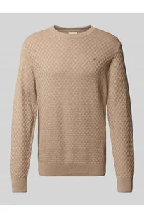 Sweter z dzianiny z okrągłym dekoltem i wyhaftowanym logo - Gant - Swetry męskie - miniaturka - grafika 1