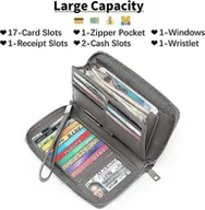 Portfele - Portfel damski, skórzany portfel damski o dużej pojemności, kopertówka na suwak, bransoletka z blokadą RFID i więcej-Yvan ciemnoszary - miniaturka - grafika 1