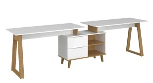 Elior Białe duże podwójne biurko z regałem H8-F67 - Biurka - miniaturka - grafika 1