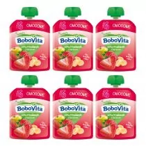 BoboVita Mus jabłka i truskawki z bananem po 6 miesiącu Zestaw 6 x 80 g - Desery dla dzieci - miniaturka - grafika 1