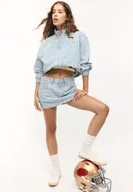 Kurtki damskie - Stradivarius Kurtka jeansowa w paski SZARY DENIM L - miniaturka - grafika 1