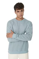 Bluzy męskie - Trendyol Męska bluza oversize z okrągłym dekoltem w jednolitym kolorze, NIEBIESKI, XL duże rozmiary - miniaturka - grafika 1