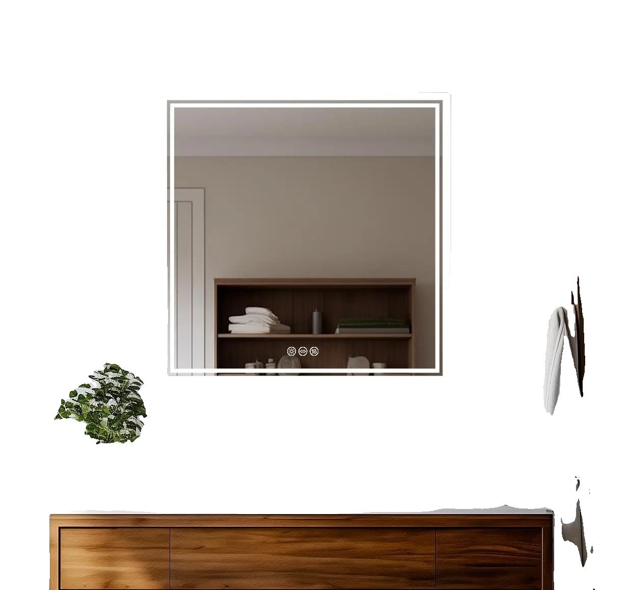 Kwadratowe podświetlane lustro łazienkowe LED, ściemniane z funkcją przeciwmgielną, nowoczesny aluminiowy design,