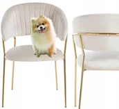 Krzesła - Krzeslo Beżowe Złote Nogi Welurowe Glamour Do Salonu Toaletki K42 Ewygodnie - miniaturka - grafika 1