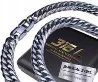 Bransolety męskie - GRUBA SREBRNA BRANSOLETA + ŁAŃCUSZEK NA SZYJĘ ZESTAW 12MM STAL CHIRURGICZNA - miniaturka - grafika 1