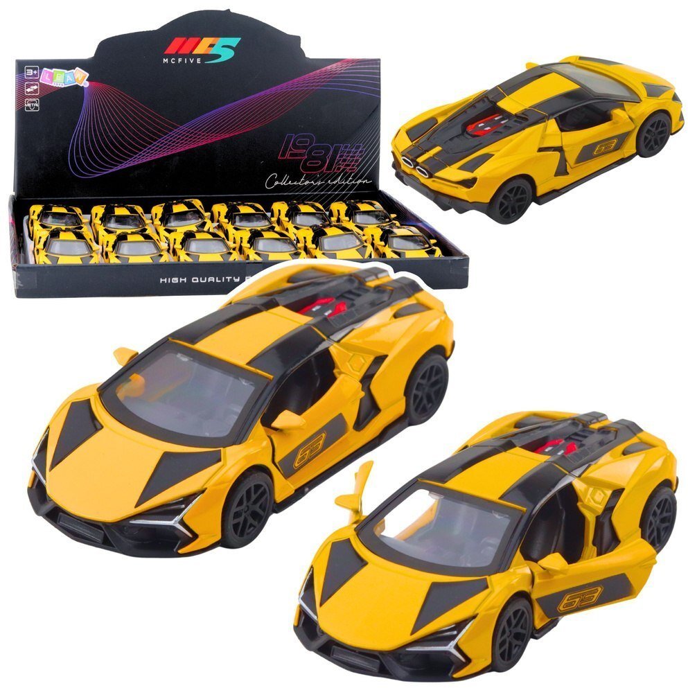 Samochód Wyścigowy Sportowy Metalowy Napęd Otwierane Drzwi Żółty 1:32