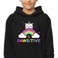 Bluzy dla dziewczynek - Bluza Dziecięca Z Kapturem Czarna Be Pawsitive Wysoka Jakość Wzory -152 Cm - miniaturka - grafika 1