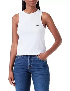 Koszulki i topy damskie - Lee Damska koszulka z prążkowanym tank rękawem, biały, S - grafika 1