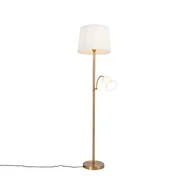 Lampy stojące - QAZQA Klasyczna lampa podłogowa brąz abażur z tkaniny biały z lampką do czytania - Retro - miniaturka - grafika 1