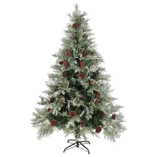 vidaXL Choinka z szyszkami zielono-biała 150 cm PVC i PE 340534 - Choinki - miniaturka - grafika 1